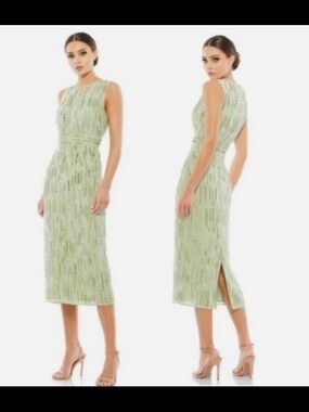 Mac Duggal #93597 Sage or Mint Green Sleeveless Midi Dress
